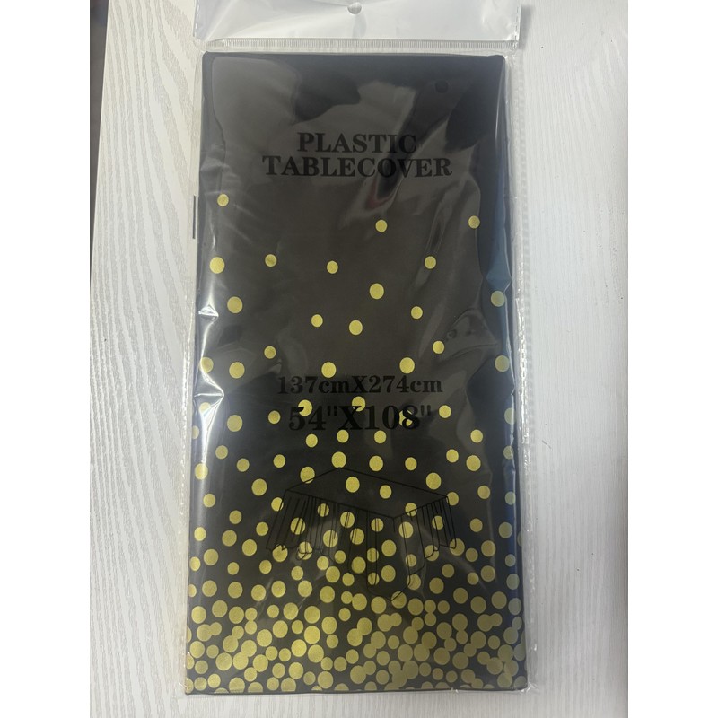 Black/Gold Polka Dot Disposable Tablecloth, Party Decoration