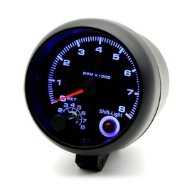Tachometer Gauge,3.75'' Car Universal Black Tachometer Gauge Blue Inter Shift Light 0-8000 RPM