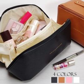 GoodsLand GD-BGMKPC-oya [Large Capacity] Makeup Pouch, Cosmetics, Storage, Freestanding, Divider, Portable, Stylish, Women's, Black