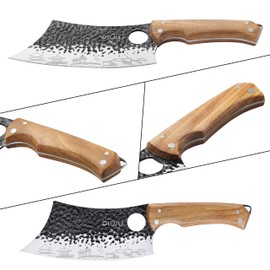 OLULU 3PCS Butcher Knife Set, 7" Butcher Meat Cleaver, 7" Serbian Chef Knife and 6.5" Viking Knife, Kitchen Knife Set with wood Handle, Great for Indoor & Outdoor (Unique Pattern)