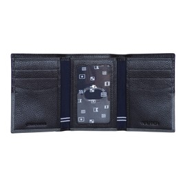Nautica Men's Pebble Trifold Leather Wallet with 6 slots, RFID Protection, and ID Window, Black/Grey