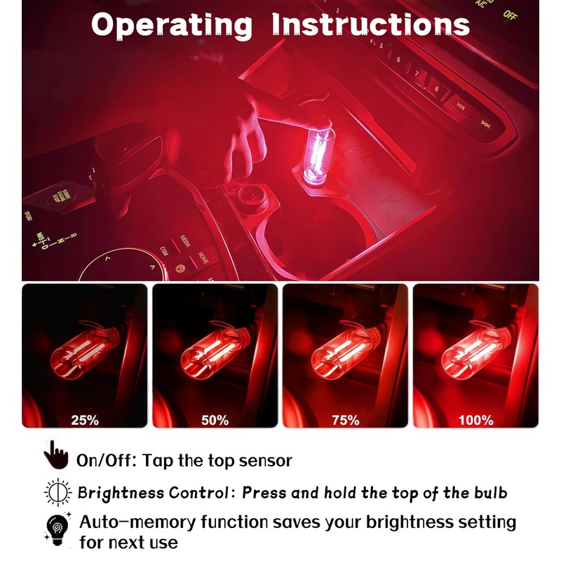 LED Car Interior Light, Touch Control USB Night Lamp, Retro