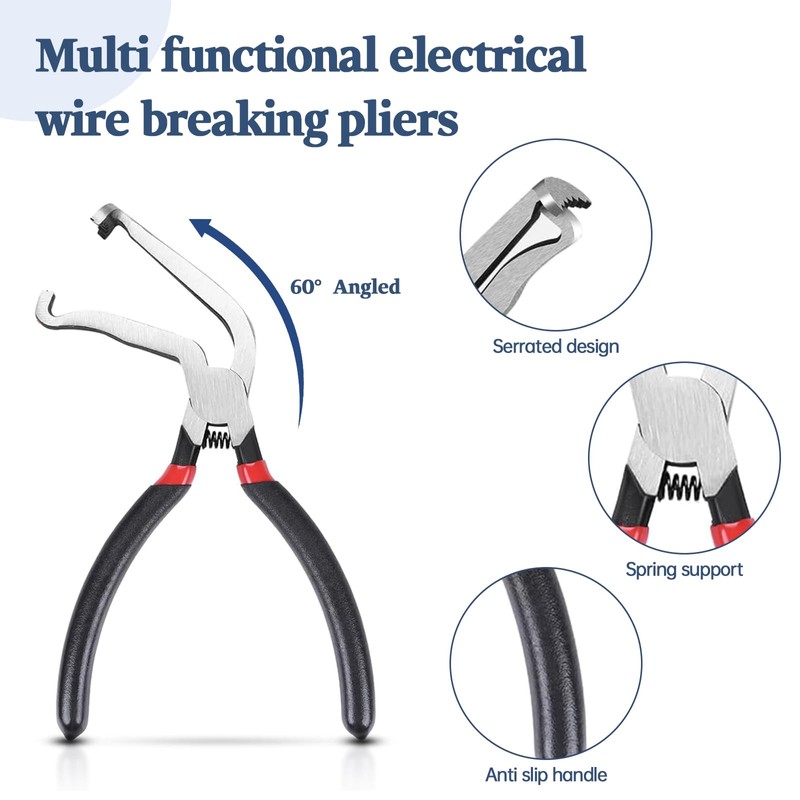 8" 60-Degree Electrical Disconnect Pliers Set, 3-Piece Angled Push Tab