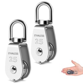 2 Pack M25 Single Pulley Block,Single Block Cable, Duty Stainless Steel Shells,Silver Pulley Hanging Wire for Washing Line/Rope,Safe Loading Up To 150KG