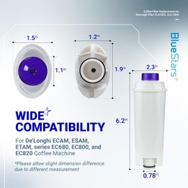 BlueStars PACK OF 2 Coffee Machine Water Filters compatible with Delonghi Coffee Machines DLSC002 included De'longhi ECAM ESAN ETAM BCO410 BCO420 EC680 and more