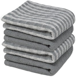 Towelogy® 4 Pack Kitchen Towel Set Monocheck Grey 100% Cotton Terry Tea Towels for Drying Dishes Multipurpose Dish Towels | Highly Absorbent & Durable 45x65cm (Grey White, 4)