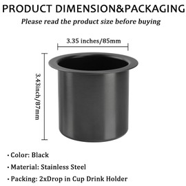 Pack of 2 Black Drop-in Cup Drink Holder,304Stainless Steel Drink Can Holder,Poker Table Drink Holder for Cinema Sofa,Yacht,RV Cars,Trucks,Camping Area