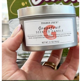 Trader Joes Grapefruit Scented Candle Tin 5.7 oz Soy Wax Citrus Scent