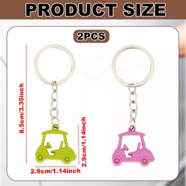 2pcs Golf Cart Keychains, Stylish Zinc Alloy Key Ring Golf Themed Key Holder Perfect Souvenir for Players and Fans (Pink, Green)