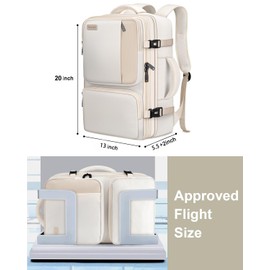 Vancropak Carry on Backpack, 47L Expandable Extra Large Travel Backpack with 3 Packing Cubes, Flight Approved Water Resistant Luggage Suitcase Weekend Duffle Bag Overnight Daypack for Women Men, Beige