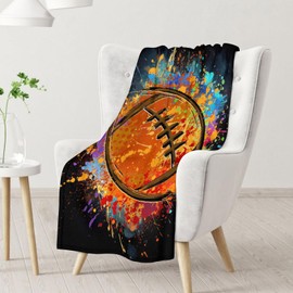 Football Blanket Gifts for Football Lovers - 60x50 Inches Sport Throw Blanket for Boys Men - Black Cute Soft Fuzzy Blankets for Bed Couch Travel