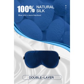 Aosun Silk Sleep Mask, Eye Mask, 22Momme 100 Percent Pure Mulberry Silk Blackout Anti-Allergy Natural Silk Eye Mask with Adjustable Headband, Suitable for Men and Women (Blue)