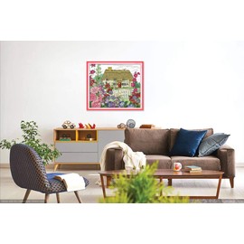 Arione Cross Stitch Kits for Adults Beginners Pre Printed Stamped Cross Stitch Kit Embroidery Tapestry Kit Summer Cottage 44 x 38cm