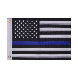 MCFULL 12.5x18 Inch Thin Blue Line Boat Flag,American Flag for Outside,Double Sided Embroidered American Police Flags for Boat,Back The Blue Police Flags for Patriotic Decorations