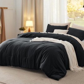 Bedsure California King Size Comforter Set, Black Soft Prewashed Bedding for All Seasons, 3 Pieces GentleSoft™ Down Alternative Bed Set, 1 Lightweight Comforter (104"x96") and 2 Pillowcases (20"x36")
