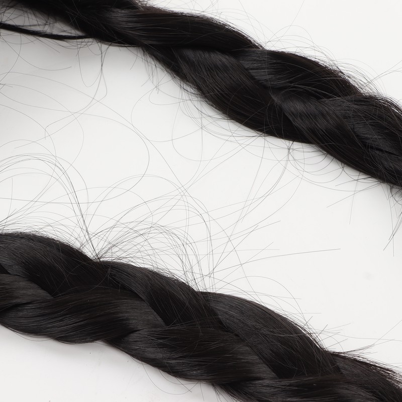 Black Long Double Braid Wig Synthetic Simulated Scalp Heat Resistant