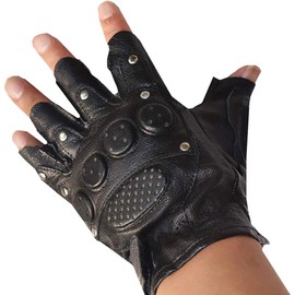 Rex Standard GT017 Men's Fingerless Leather Gloves for Biking, Cycling, Sports, Black