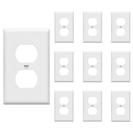 Amerisense Duplex Wall Plates, Electric Receptacle Outlet Cover with Screws, 1-Gang Standard Size 2.76"W x 4.5"H, Glossy White (10 Pack)