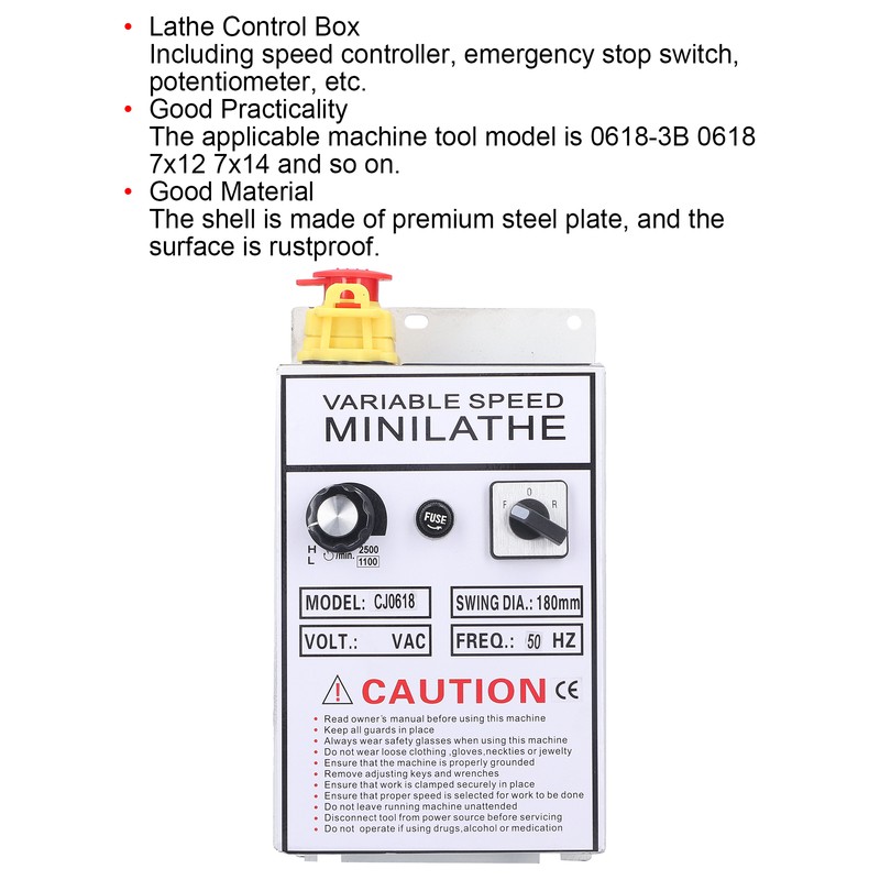 Lathe Control Box Speed Controller Assembly Switch Fuse for 0618‑3B