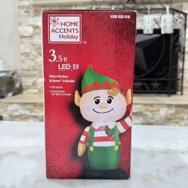 Home Accents Holiday 3.5 ft. LED Lights Christmas Airblown Inflatable Elf "NEW"