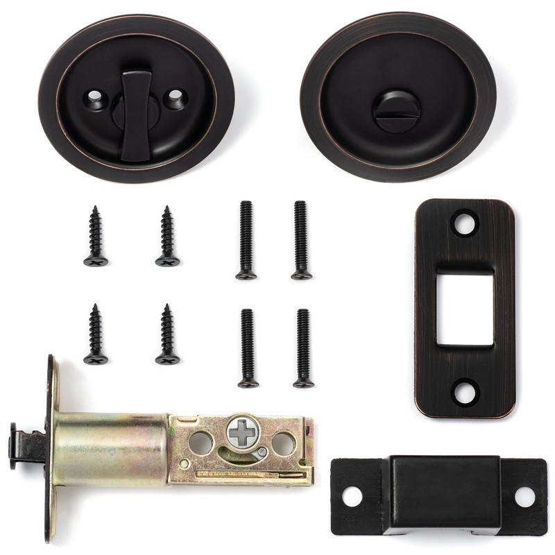 Dynasty Hardware Pocket Door Latch, Round Sliding Handle for Bathroom