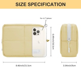 JINSI Cute Makeup Bag for Women, Quilted Cosmetic Bag Make Up Organizer Case, Travel Toiletry Zipper Pouch Bag, Yellow