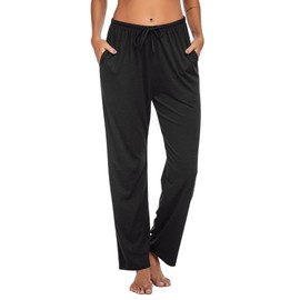 Ekouaer Women Pajama Pants Comfy Pj Bottom with Pockets Stretch Plaid Sleepwear Pure Black Small