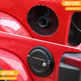 RERPRO Locking Gas Cap Cover Compatible with 2018-2025 Jeep Wrangler JL 2/4 Door 4XE Unlimited Sport Rubicon Sahara Exterior Accessories Fuel Filler Door Gas Tank Cap Cover, Black