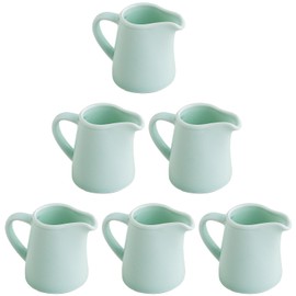 TAMAYKIM 4.5 oz Ceramic Cream Jugs, Small Creamer Pitcher Set with Handle, Mint Green Porcelain Creamers for Coffee, Tea, Milk, Jam, Sauces, 6 Pack
