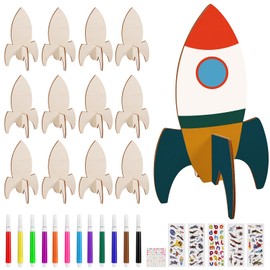 Heyu-Lotus 12 Stück Raketen Holz Bastelset, Bastelset Rakete zum Bemalen Form unvollendete Kinderspielzeug Bemalen DIY Holzbastelset für Kinder Mädchen Jungen