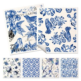 Miss Adola 6 Pack Swedish Dishcloths for Kitchen - Reusable Dish Cloths for Washing Dishes Absorbent Cute Funny Kitchen Towels Cleaning Sponge, Blue Floral