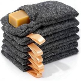 Triko Set 6 Piezas Bolsa de Jabón Exfoliante de Malla, Ahorrador de Jabón en Barra con Cordón para Colgar, Estropajo Corporal para Ducha y Baño que Genera Espuma Rica, Gris Premium