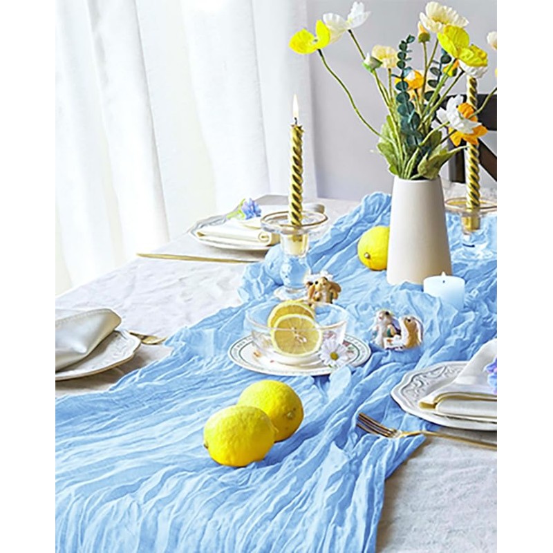 3 Pack Baby Blue Table Runner Boho Gauze Cheesecloth Table