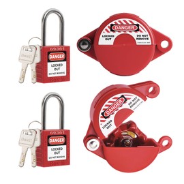 Boviisky Gate Valve Lockout with Safety Padlock, Red Outdoor Faucet Lock, Water Spigot Lock, Suitable for Valve Handles with a Diameter of 1-2.5 inches, 2 Set