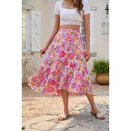 SimpleFun Womens Skirts for Summer Dressy Boho Tropical Printed Ladies Flowy Chiffon Skirt (Floral3,M)