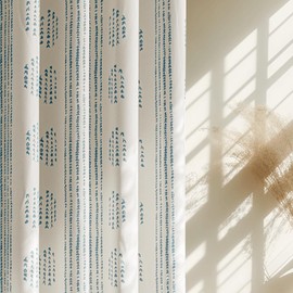 ugoutry 100% Boho Blackout Curtains 72 Inches Long for Bedroom, Blue on Beige Patterned Bohemian Curtains for Living Room, Geometric Striped Thermal Insulated Window Drapes Gromment Top 2 Panels