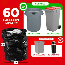 ToughBag 55-60 Gallon Heavy Duty Trash Bags - 150 Count, Large Black Garbage Bags - Made in USA