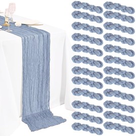 24 Pack Dusty Blue Cheesecloth Table Runner 20 x 120 inch Gauze 10FT Semi Sheer Boho Fabric Cheese Cloth Table Runner for Wedding Party Birthday Baby Bridal Shower