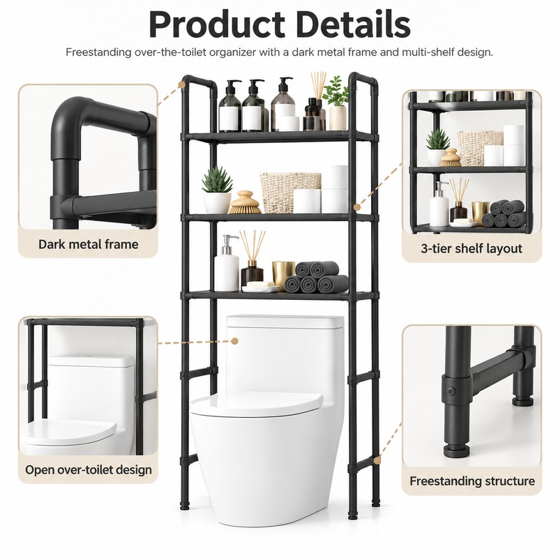Iron Over-the-Toilet Storage Rack for Bathroom Organization – Standing Space-Saving