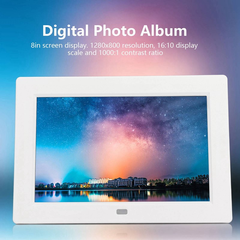 Digital Photo Frame 8in 1280x800 Support MP3 MP4 HD Video