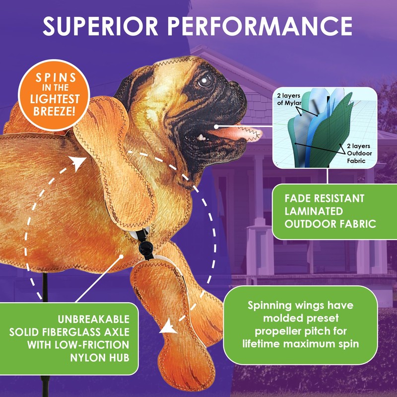 Whirligig Spinner Tan Pug 15" – Adorable Dog-Themed Design, Weather-Resistant