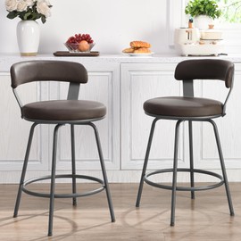 FERFALDER 24 Inch Swivel Counter Height Bar Stools Set of 2, Modern Counter Height Bar Stools with Backs, Leather Counter Height Bar Stools for Kitchen Island, Brown