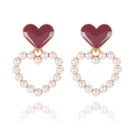 Heart Earrings for Women Valentines Earrings Valentines Day Gifts for Her Red Heart Earrings Pearl Heart Earrings Valentines Day Outfit Accessories Women