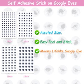 SHANGRLA 10mm Small Googly Eyes Stickers – Self Adhesive for Kids Crafts, Bulk Wiggle Eyes, Easy Peel and Stick on,8 Sheets Eyeball Stickers