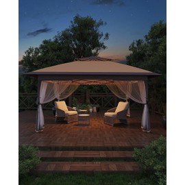 13x13 Pop Up Gazebo with Mosquito Netting & UPF 50+ Waterproof Canopy Tent - Instant Setup Outdoor Shelter for Backyard, Patio, Deck - Durable Steel Frame with 4 Sandbags & Wheeled Bag