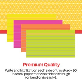 School Smart Heavyweight Ruled Index Cards - 3 x 5 inches - Pack of 100 - Assorted Neon Colors