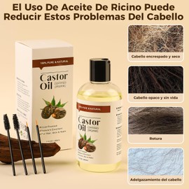 200ML Organic Castor Oil,incluye cepillo y cepillo para pestañas, aceite de ricino puro, aceite de ricino, promueve el crecimiento del cabello y las pestañas, protege y fortalece las uñas