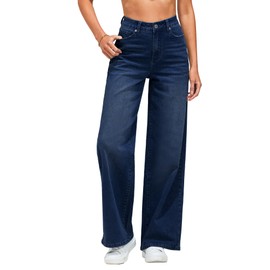 GRAPENT 2025 Trouser Jeans for Women Womens Stretch Jeans High Waisted Women's Denim Pants Wide Leg Trousers Women Dark Denim Jeans Cute Clothes Color Darkness Blue Medium Size 8 Size 10