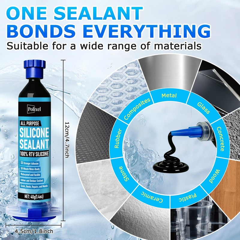 POLIXEL RTV Silicone Sealant Adhesive, 100% Silicone Waterproof Caulk Strength