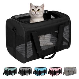 Cat Carrying Case - Pet Carrier Airline Approved, Protable and Breathable Pet Travel Carrier Removable Fleece Pad, Collapsible Cat Carrier Dog Carrier for Medium Cats Small Cats Dogs(Medium, Black)